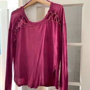 Free people lace up shoulder long sleeve tee